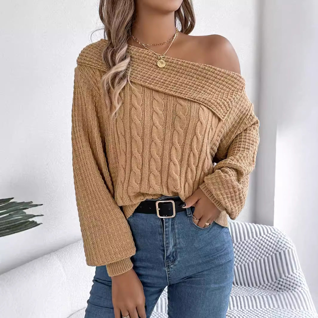 LIUBA Lapel Off-the-shoulder Long Sleeve Pullover