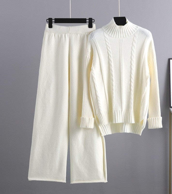 LIUBA High-end Mock Neck Sweater Wide-leg Pants Suit