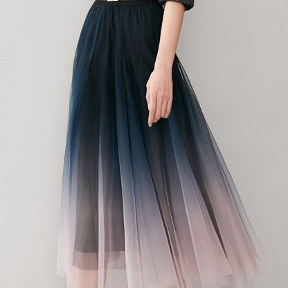 Mesh High Waist Large Swing A- Line Gradient Skirt