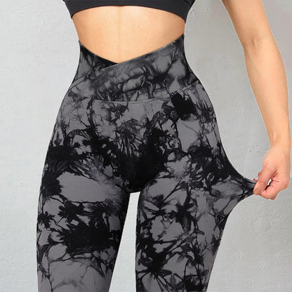 Seamless Tie-Dye Yoga Leggings for Women Push-Up Fitness