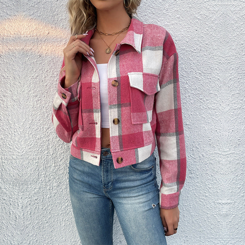 Plaid Lapel Cropped Jacket