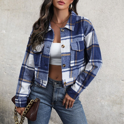 Plaid Lapel Cropped Jacket