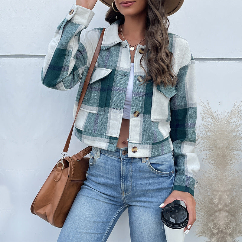 Plaid Lapel Cropped Jacket