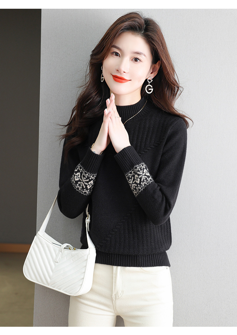 LIUBA Half Turtleneck Brocade Sweater Loose