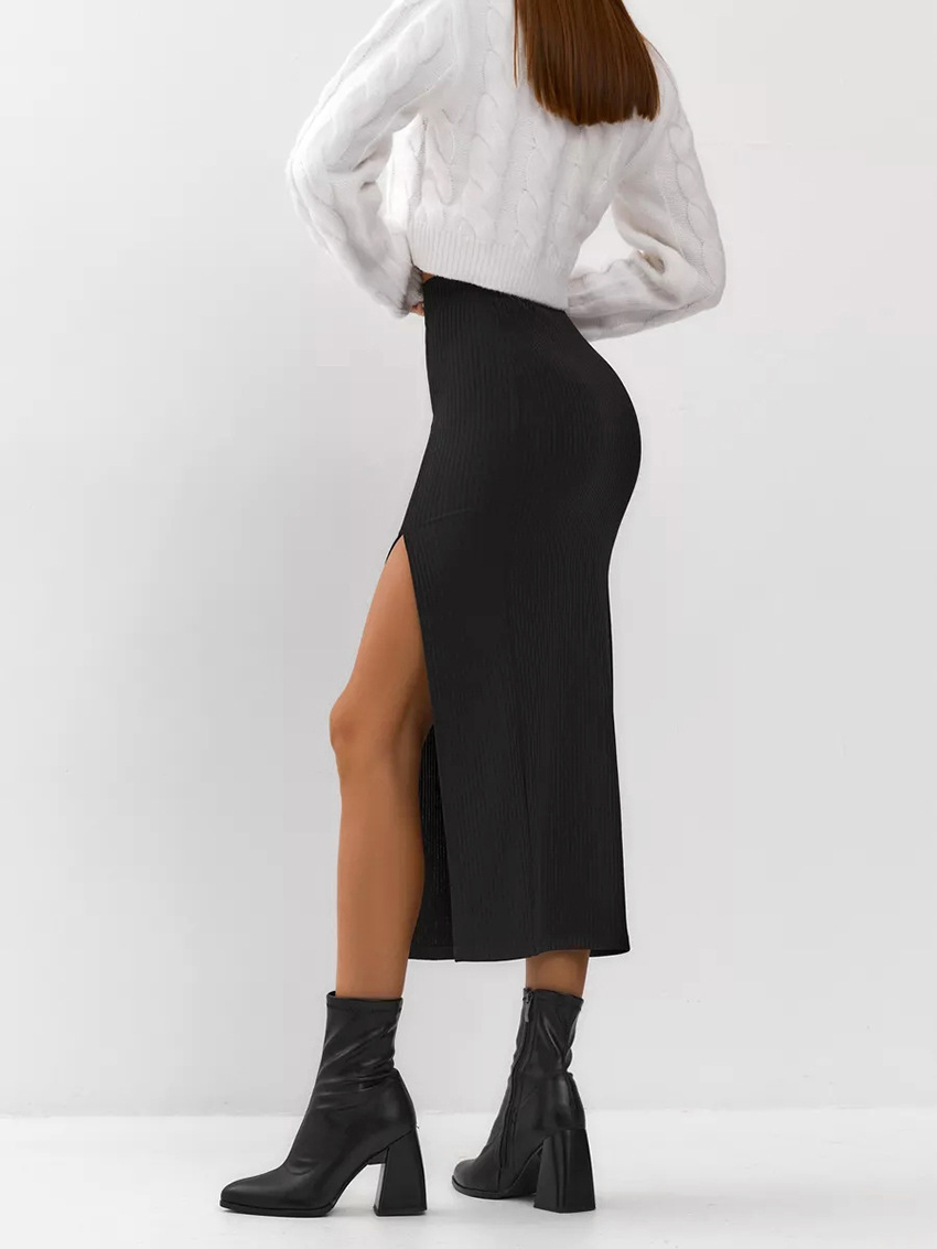 Black Straight Split Skirt