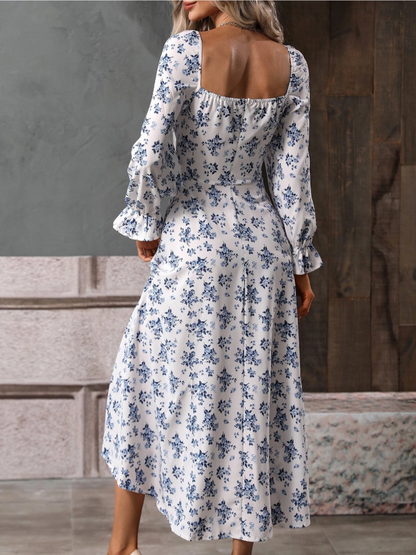 Flowers Printing Long Sleeve Dress