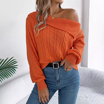 LIUBA Lapel Off-the-shoulder Long Sleeve Pullover