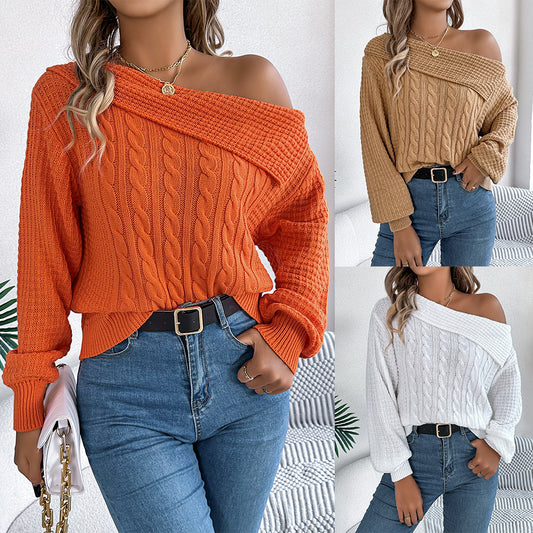 LIUBA Lapel Off-the-shoulder Long Sleeve Pullover