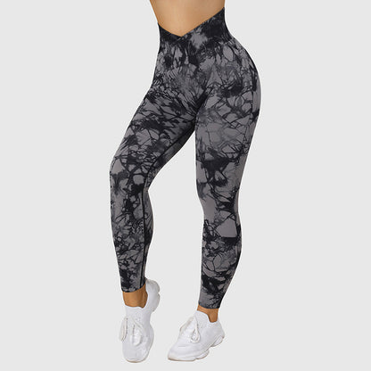 Seamless Tie-Dye Yoga Leggings for Women Push-Up Fitness