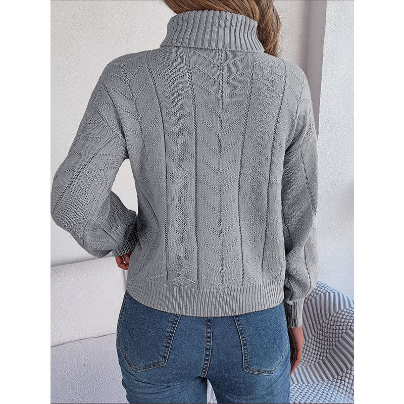 LIUBA Loose High Collar Twist Long Sleeve Knitted Pullover