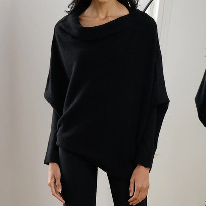 Off-shoulder Batwing Sleeve Sweater Round Neck