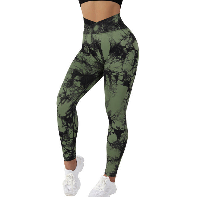 Seamless Tie-Dye Yoga Leggings for Women Push-Up Fitness