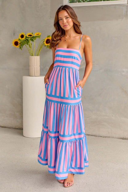 LIUBA Striped Suspender Long Dress