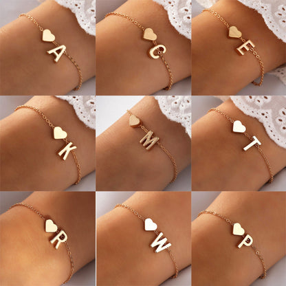 LIUBA Minimalist Heart-shaped Letter Necklace Bracelet