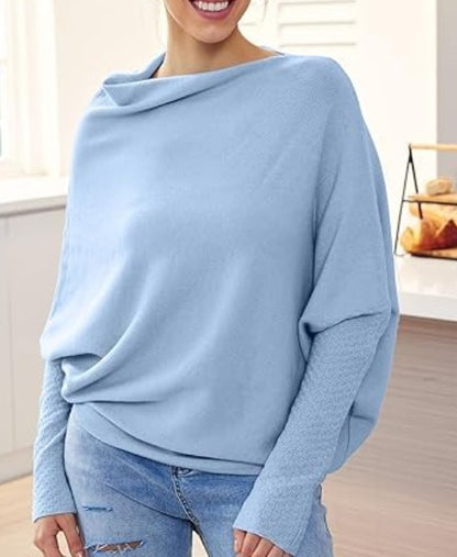 Off-shoulder Batwing Sleeve Sweater Round Neck