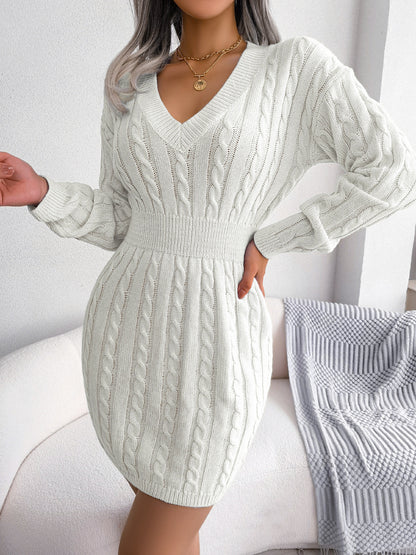 LIUBA V-Neck Long Sleeve Knit Dress