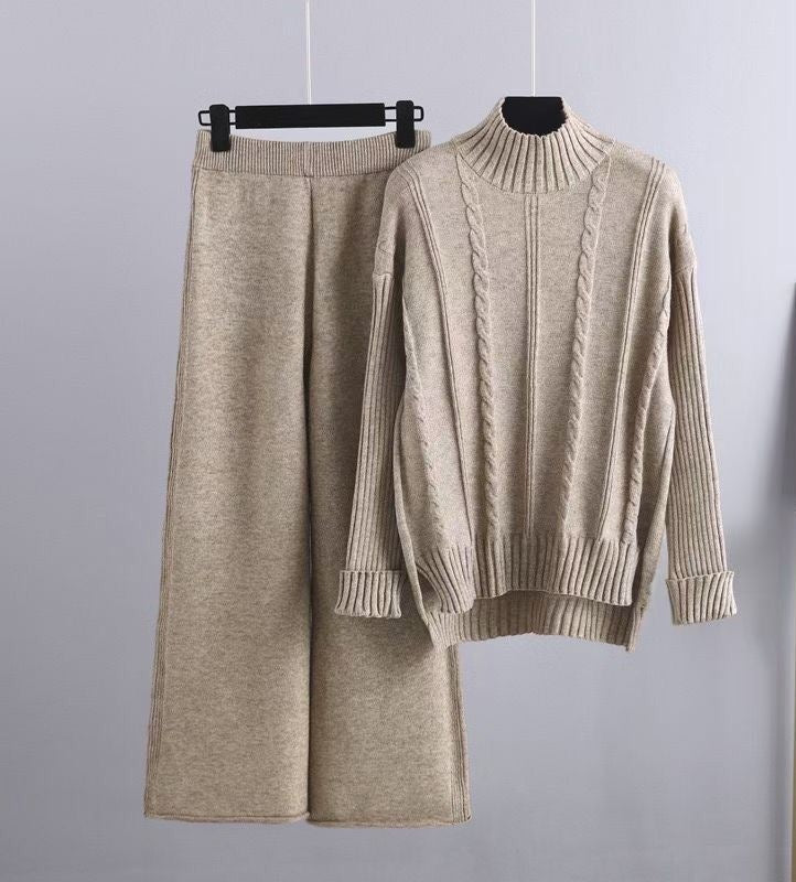 LIUBA High-end Mock Neck Sweater Wide-leg Pants Suit