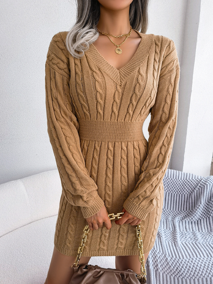 LIUBA V-Neck Long Sleeve Knit Dress