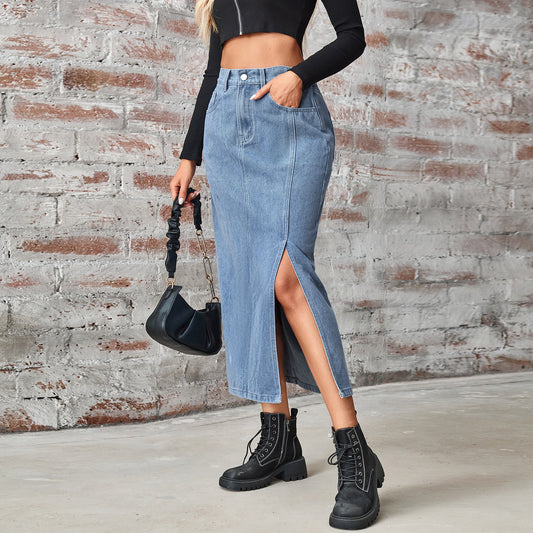 Elastic Waist Denim Skirt