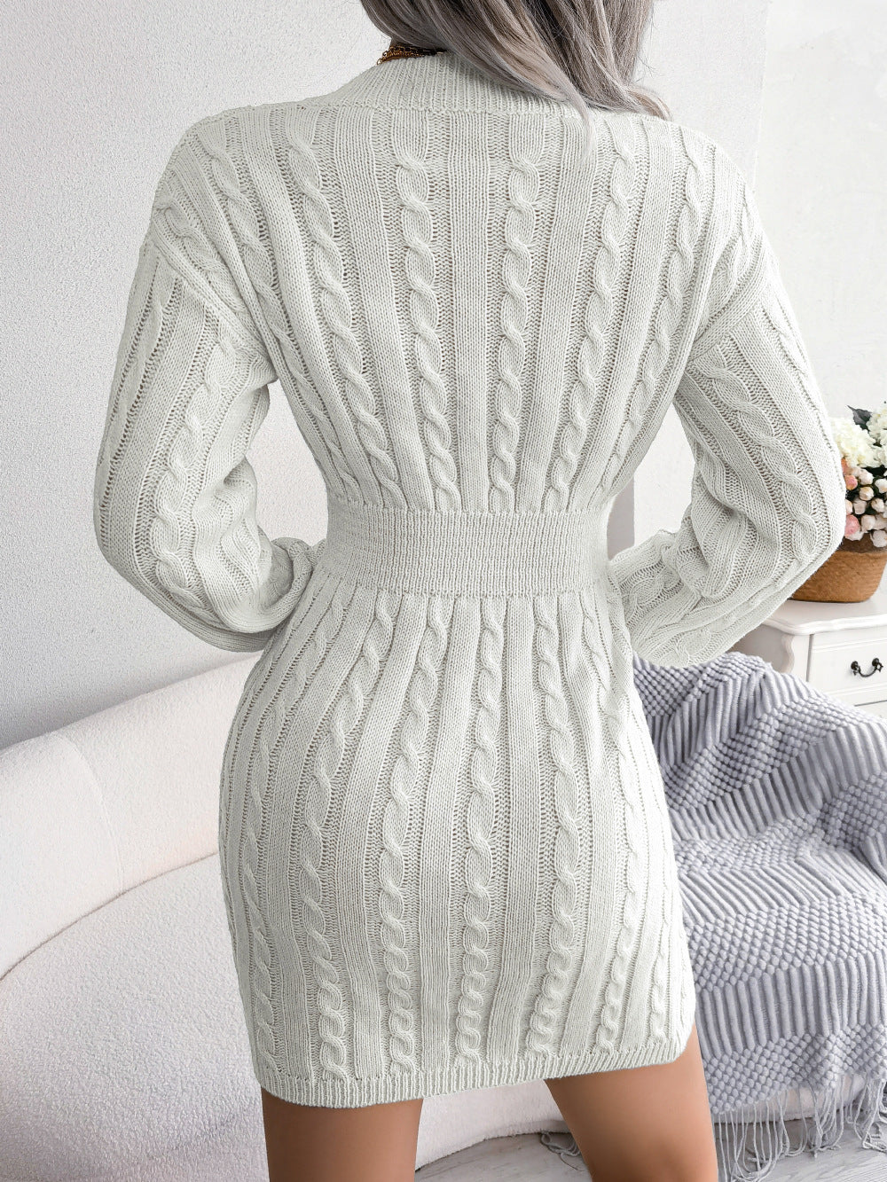 LIUBA V-Neck Long Sleeve Knit Dress