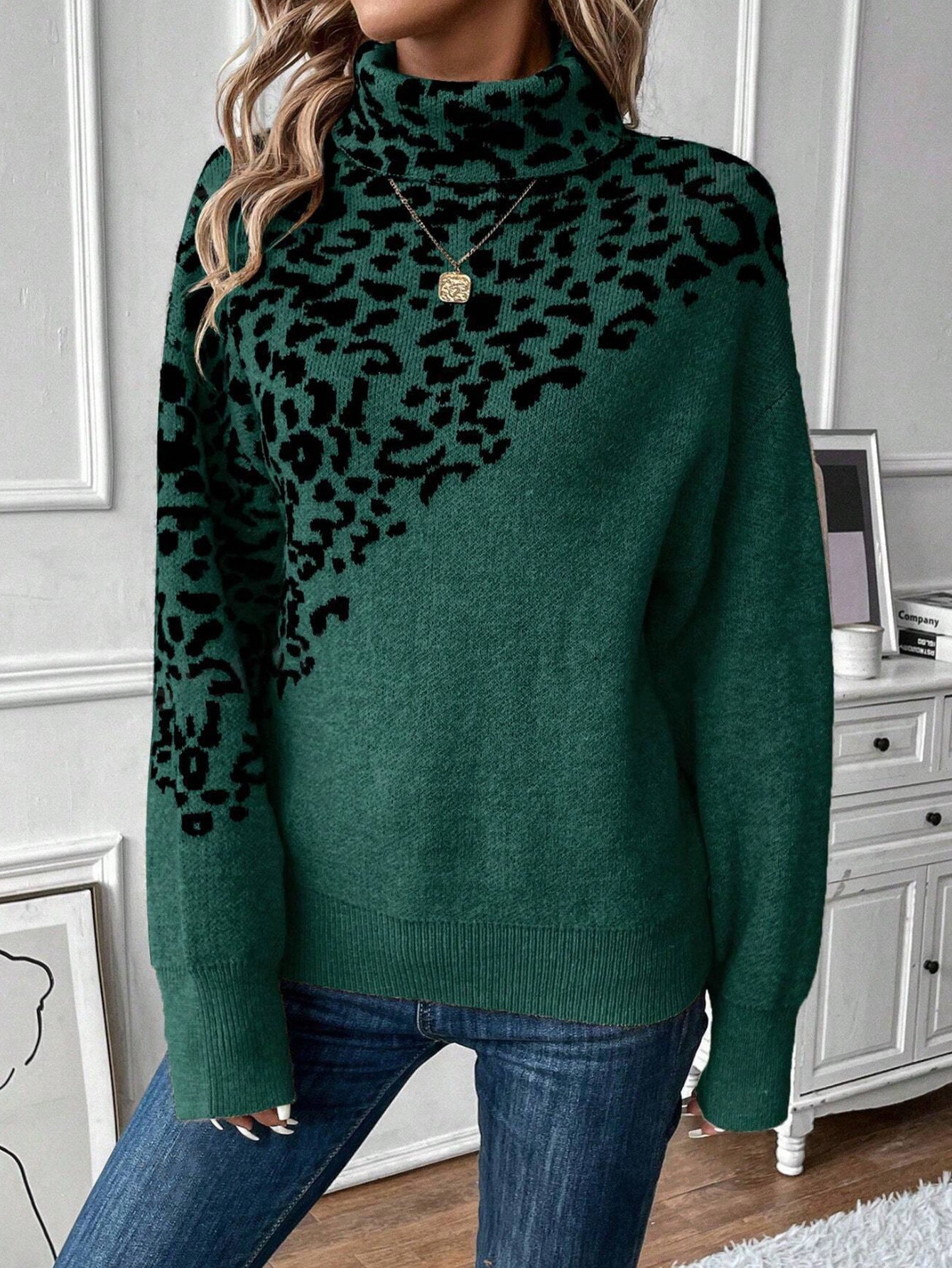 Leopard Print Long Sleeve Casual Sweater