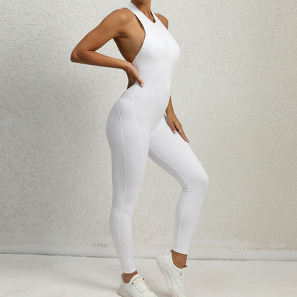 LIUBA Zippered Yoga Fitness Jumpsuit Sleeveless Stretch Shapewear Butt Lifting