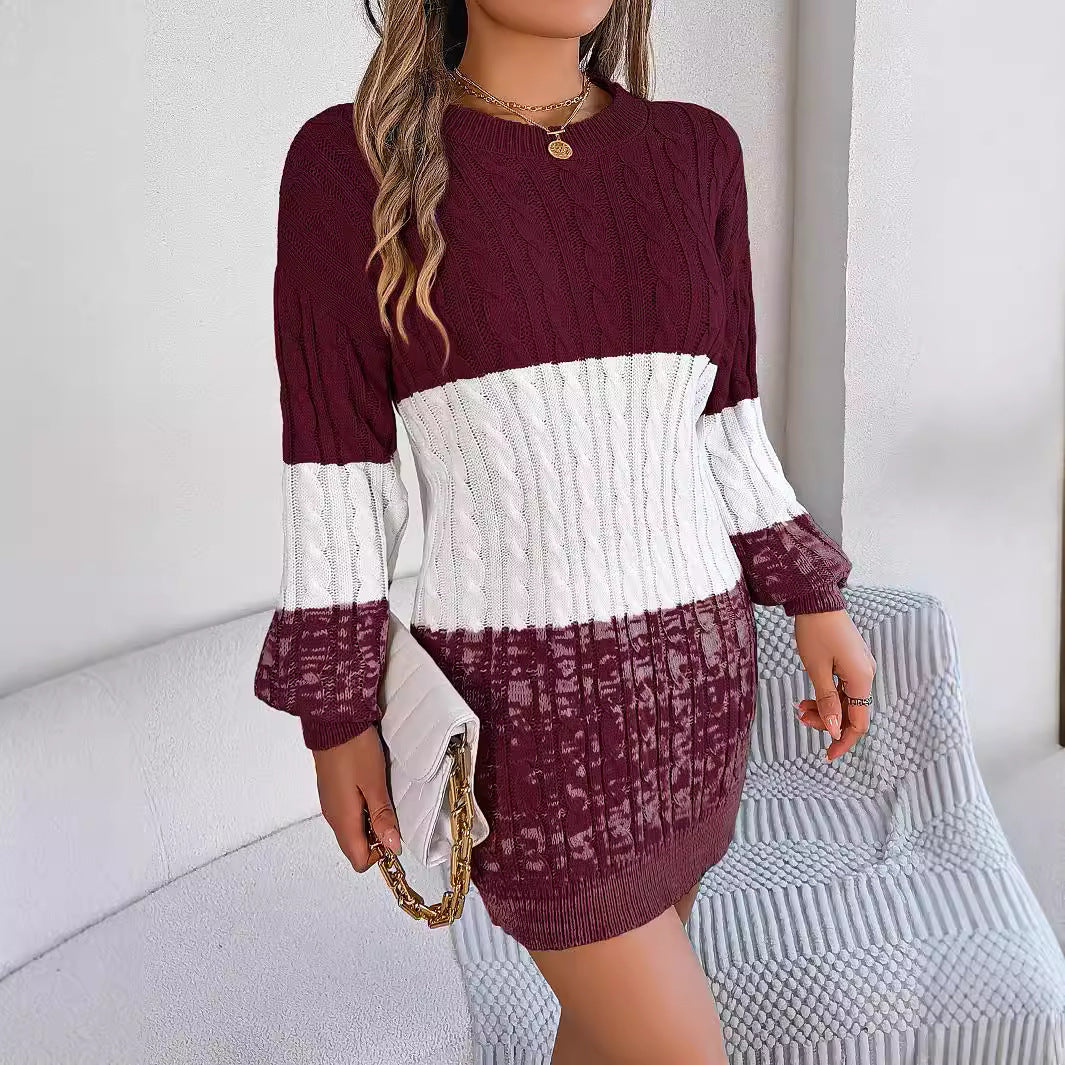 Casual Twist Lantern Sleeve Woolen Skirt