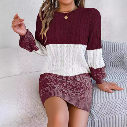 Casual Twist Lantern Sleeve Woolen Skirt