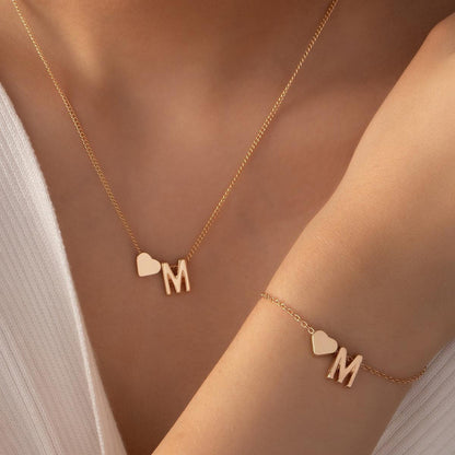 LIUBA Minimalist Heart-shaped Letter Necklace Bracelet