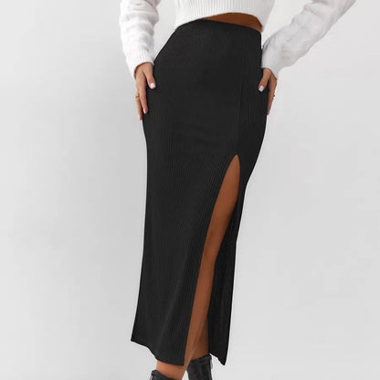 Black Straight Split Skirt