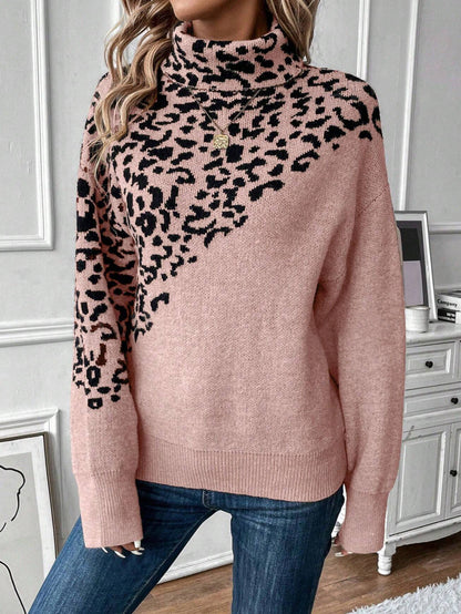 Leopard Print Long Sleeve Casual Sweater