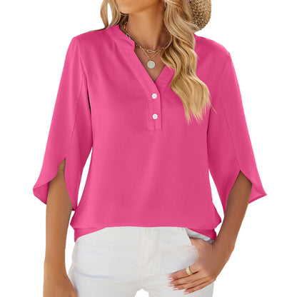 LIUBA Button V-neck Mid-sleeve Chiffon Shirt