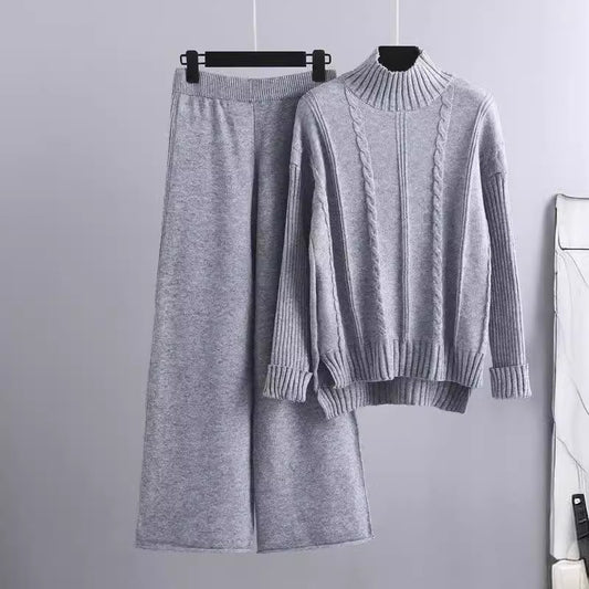 LIUBA High-end Mock Neck Sweater Wide-leg Pants Suit