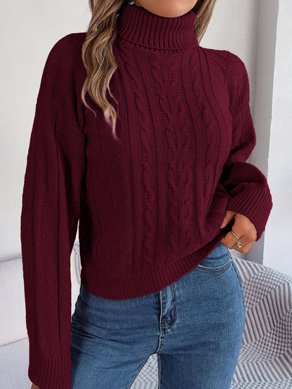 LIUBA Loose High Collar Twist Long Sleeve Knitted Pullover