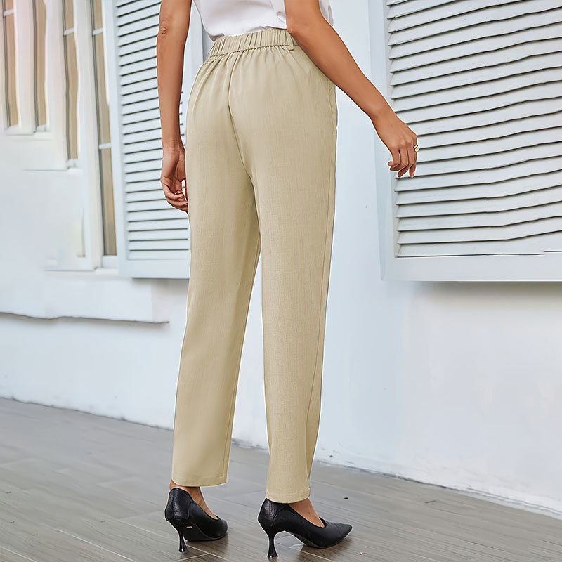 Woven Elastic Waist Straight Anti-wrinkle Pants