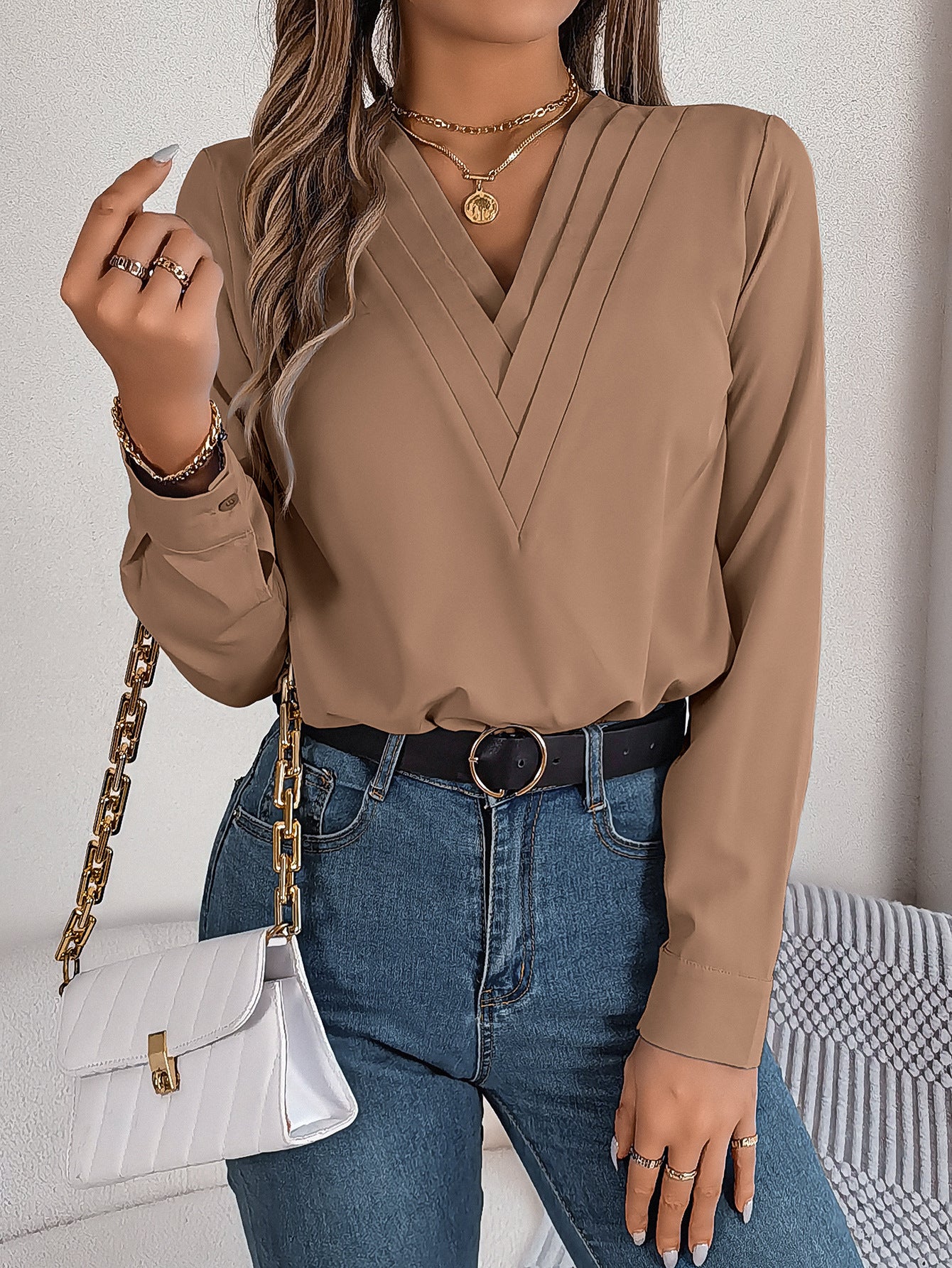 LIUBA V-Neck Long Sleeve Blouse