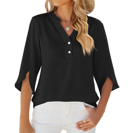 LIUBA Button V-neck Mid-sleeve Chiffon Shirt