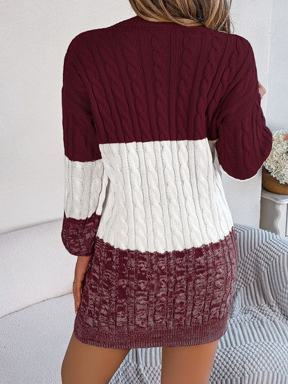 Casual Twist Lantern Sleeve Woolen Skirt