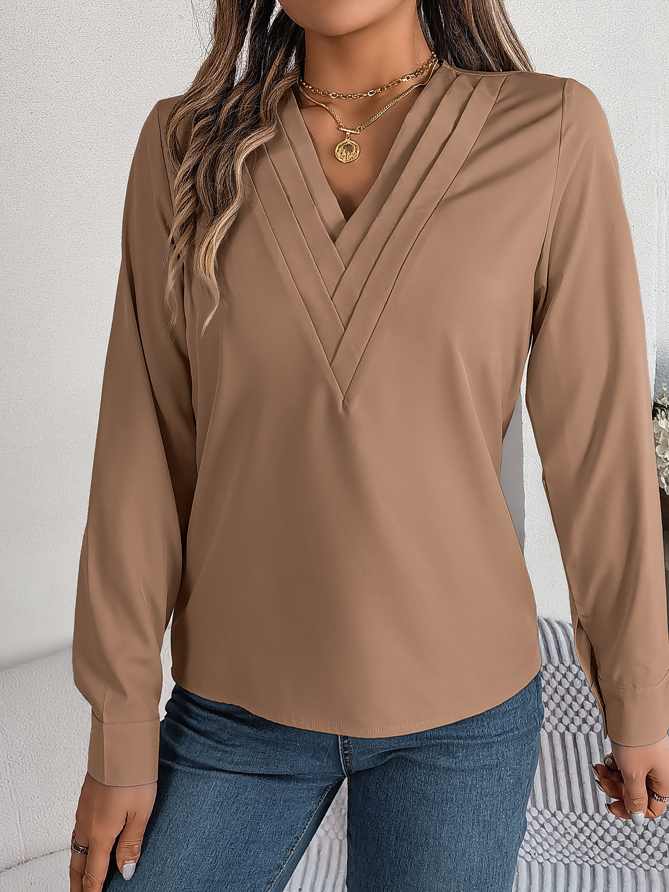 LIUBA V-Neck Long Sleeve Blouse