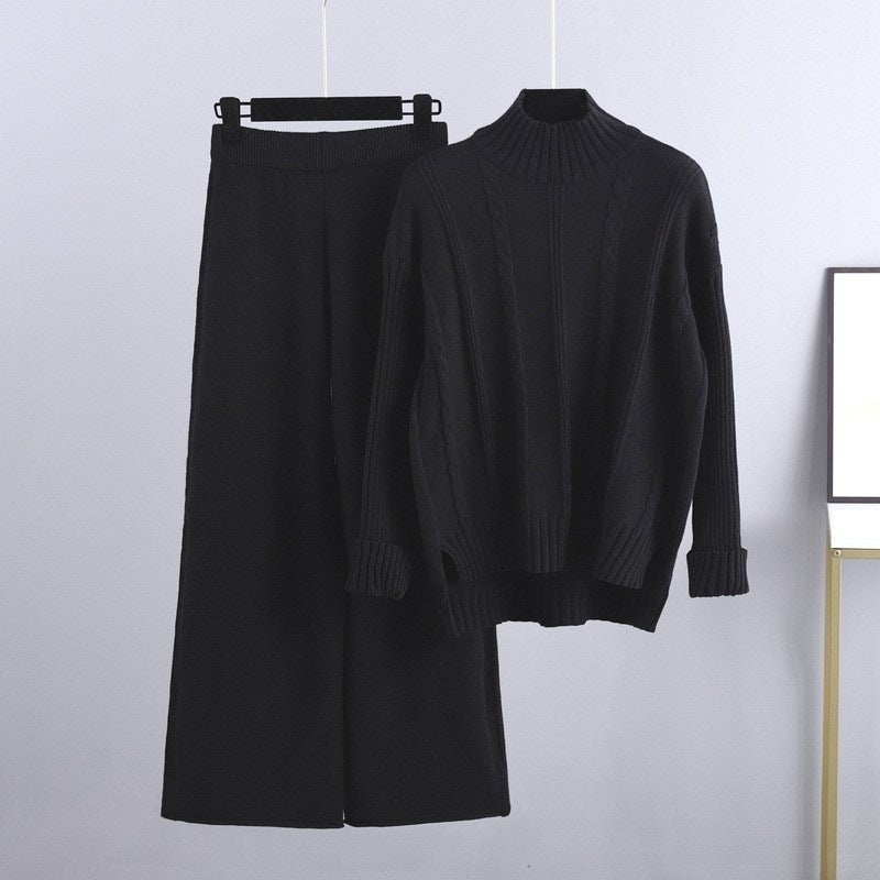 LIUBA High-end Mock Neck Sweater Wide-leg Pants Suit