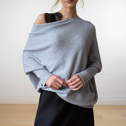 Off-shoulder Batwing Sleeve Sweater Round Neck