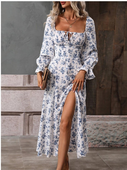 Flowers Printing Long Sleeve Dress