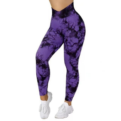 Seamless Tie-Dye Yoga Leggings for Women Push-Up Fitness