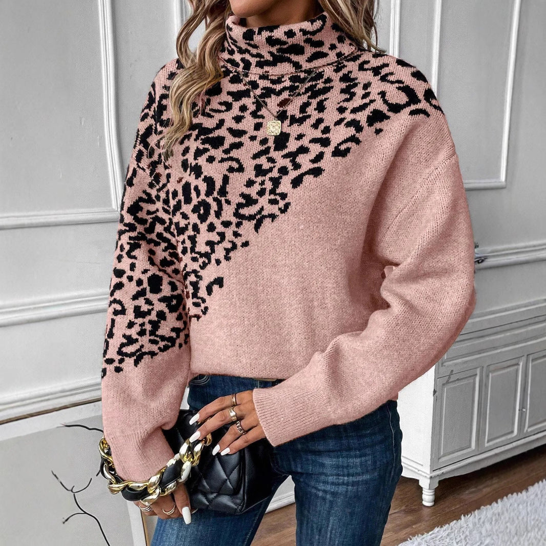 Leopard Print Long Sleeve Casual Sweater